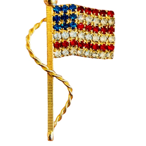 USA Flag Pin Rhinestone Crystal American Flag Brooch - Picture 4 of 9